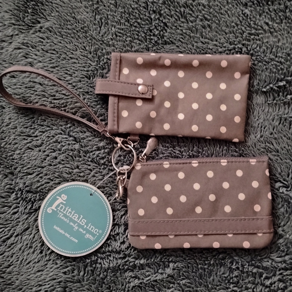 NWT Initials Inc Pin Dot Duet Set Wristlet Wallet Coin Purse Women's